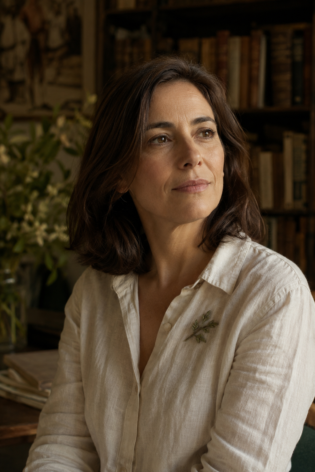 Retrato de Carlota Pelayo Setien, conservadora, con un cuaderno y guantes de jardineria